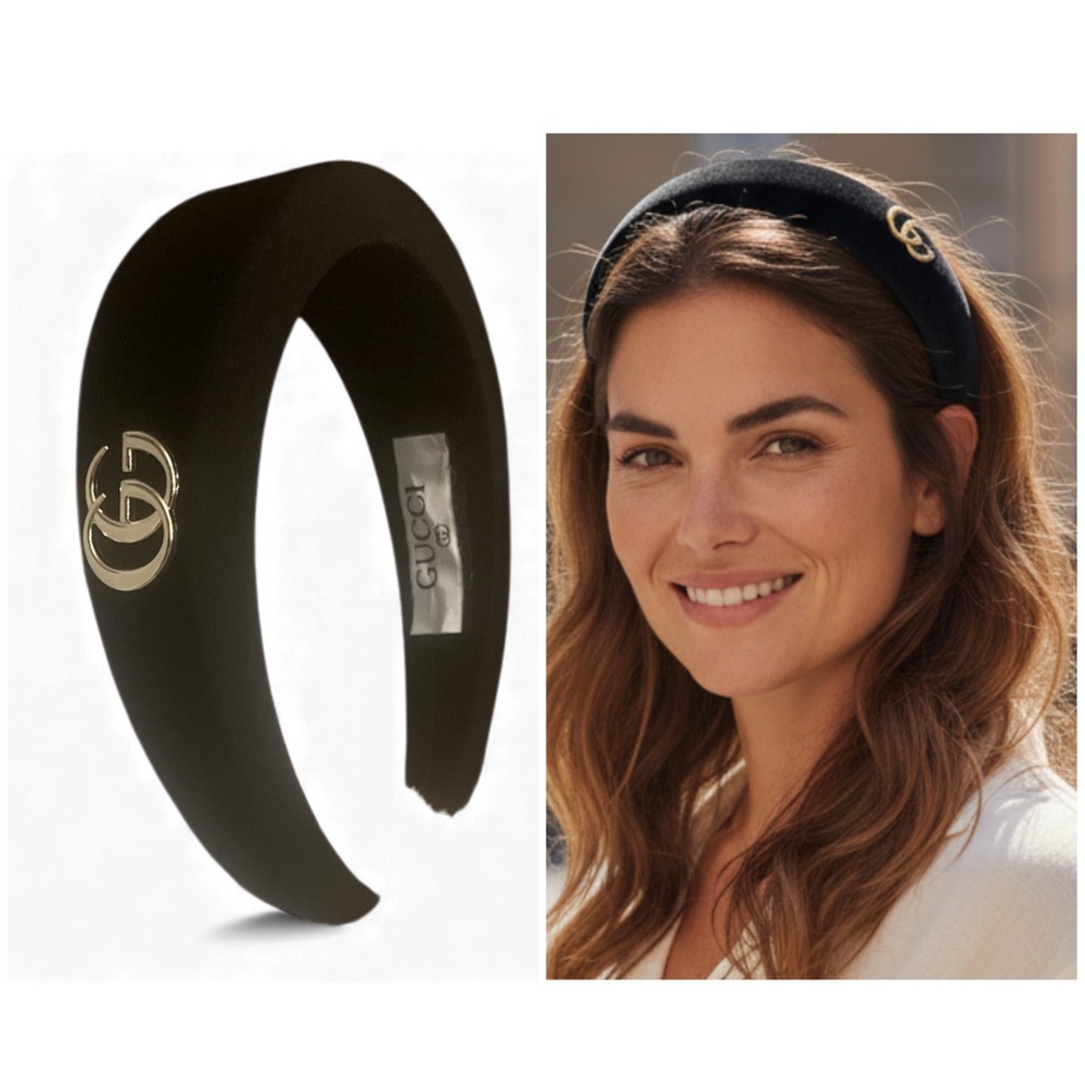 GG luxury Elegant Black Headband with Gold Emblem inspired